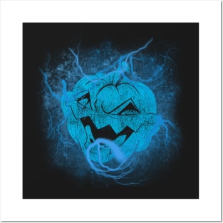 Electric Blue Techno Pumpkin Posters and Art